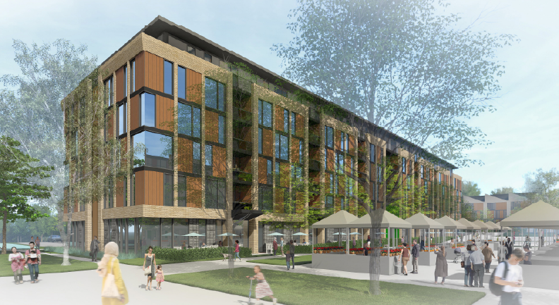 Artist interpretation of the civic square with Building B behind